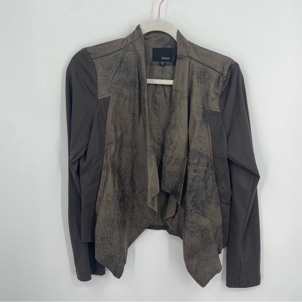 Edyson Manisha Ponte and Faux Leather Jacket brown Sz M Cropped‎